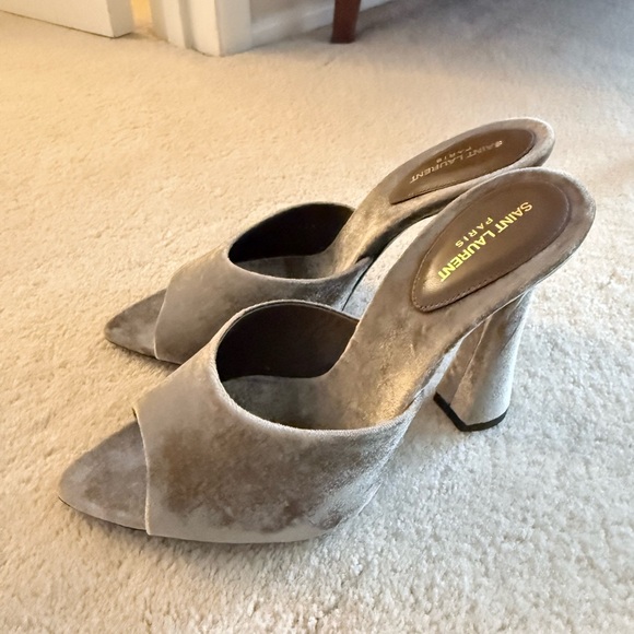 Saint Laurent Shoes - Saint Laurent Women's Velvet Metallic Silver Mules